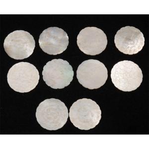 10 Asian Engraved Mother-of-pearl Gaming Tokens 