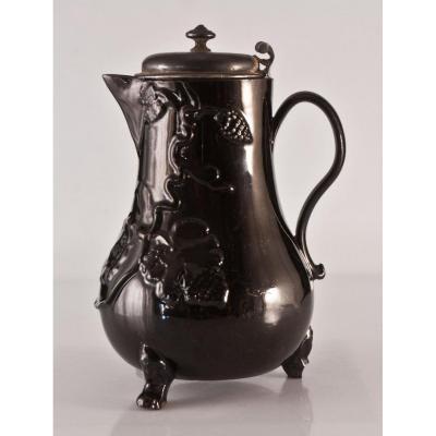 Pitcher Pot Milk In Black Earthenware De Namur Brussels Belgium Cover Silver 18th