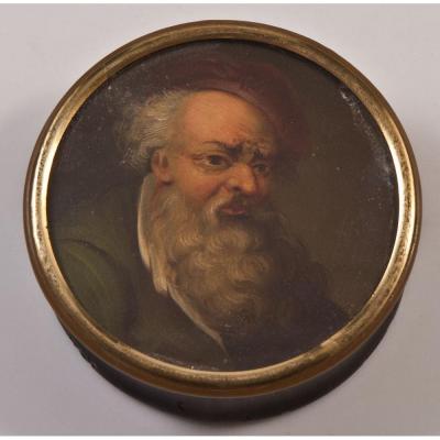 Boite En Corne Miniature Portrait d'Homme Barbu