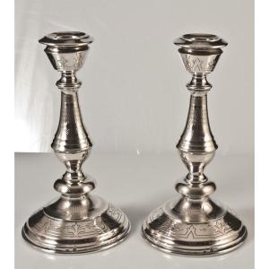 Pair Of Candlesticks In Sterling Silver Austria Hungary