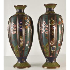 Paires De Vases En émail Cloisonné asiatiques Japon XIXe signés