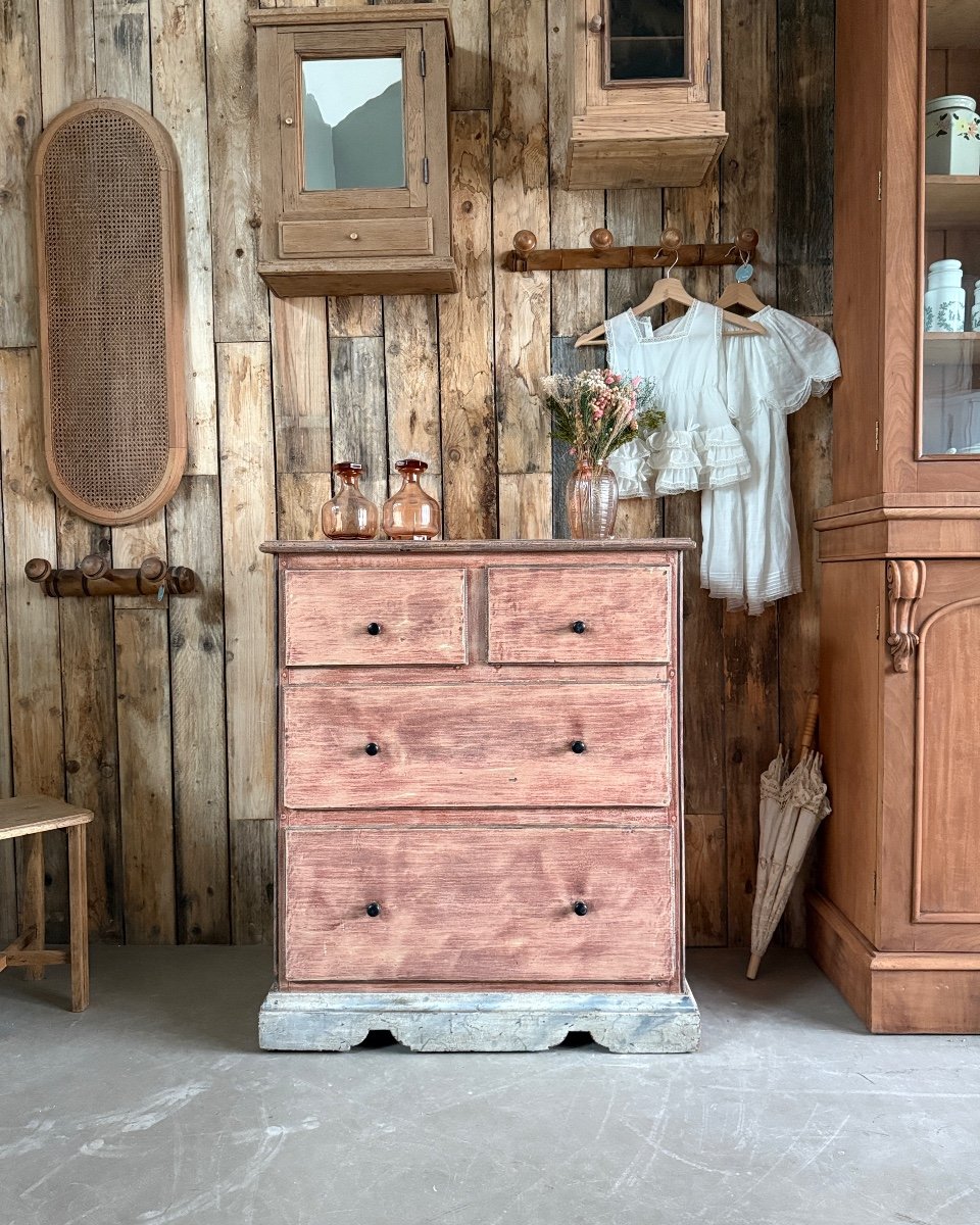 19th Century Solid Wood Patinated Chest Of Drawers