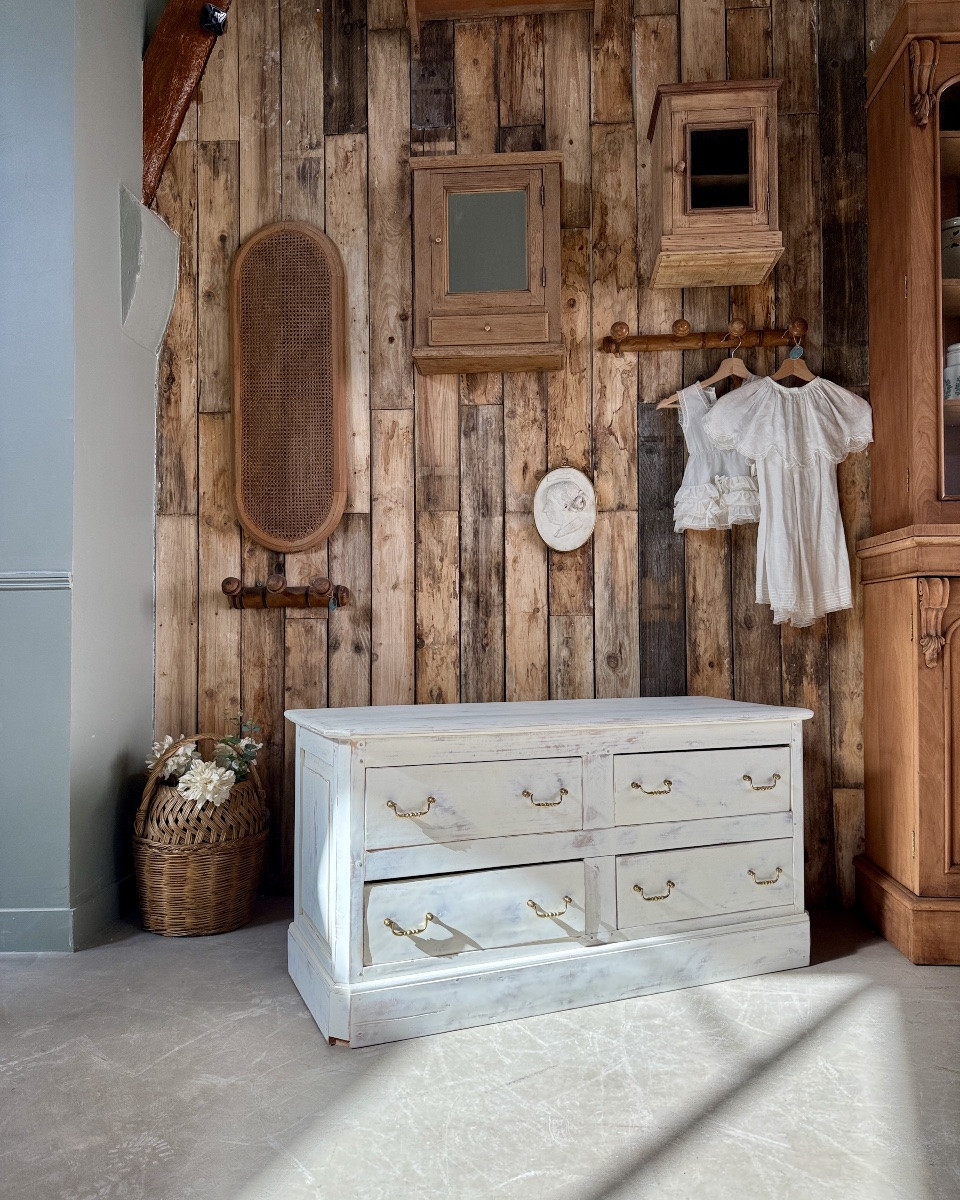 Antique Low Sideboard With White Patina-photo-2