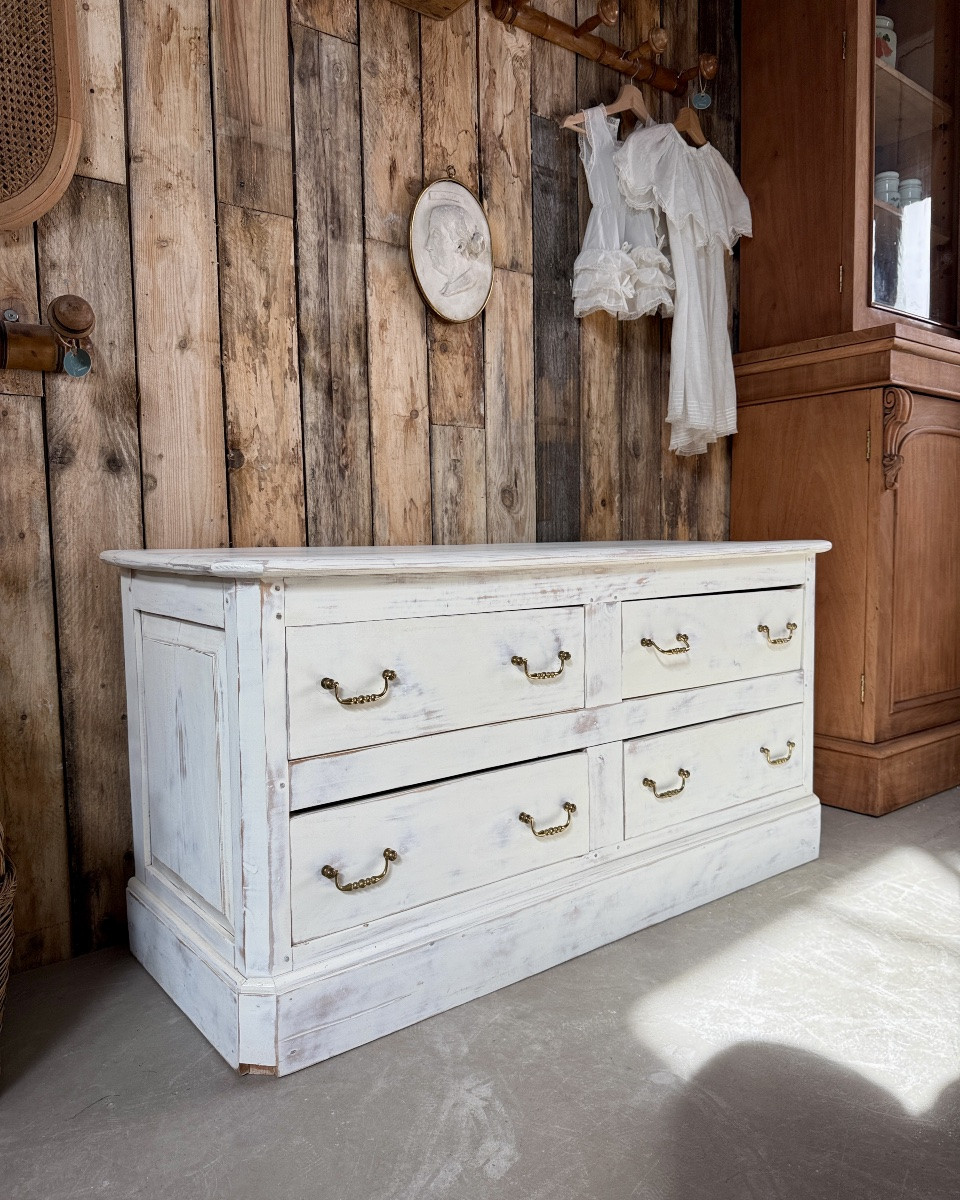 Antique Low Sideboard With White Patina-photo-2