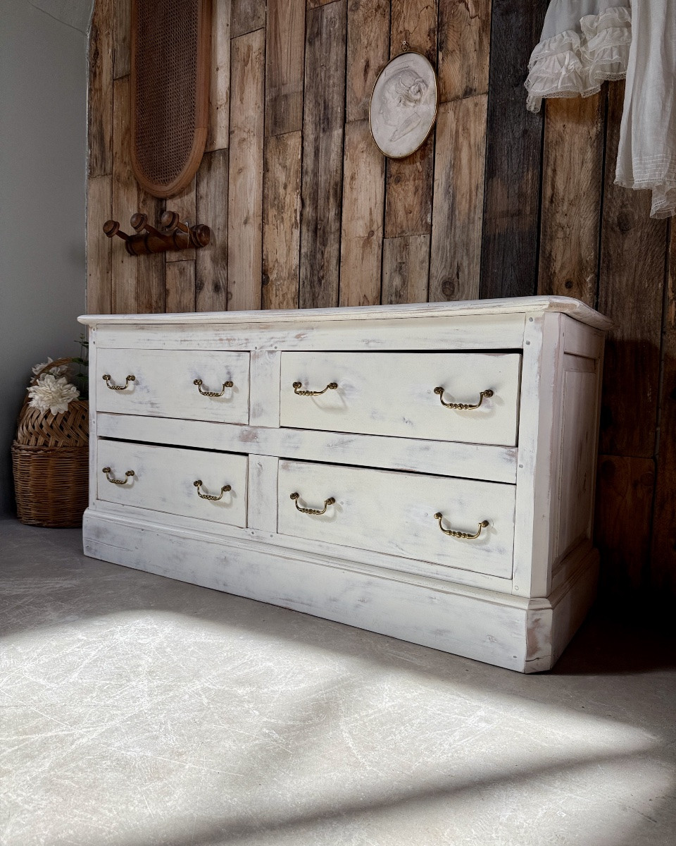 Antique Low Sideboard With White Patina-photo-3