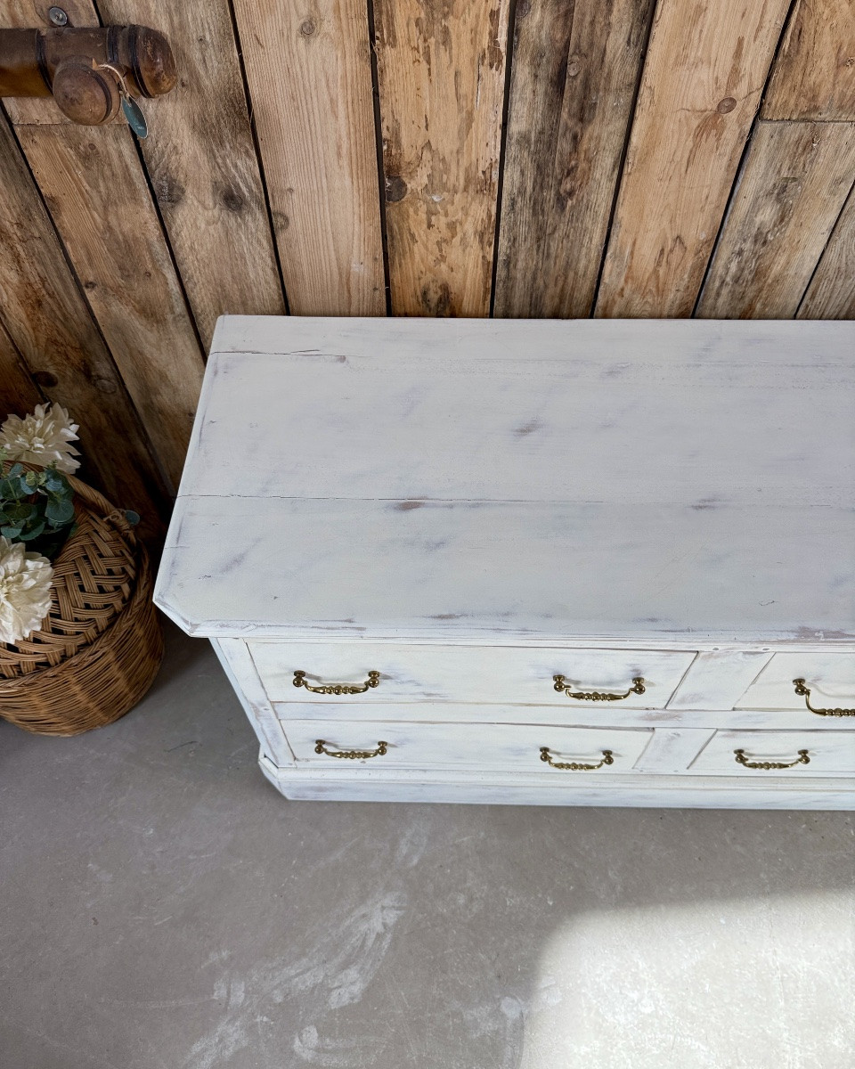 Antique Low Sideboard With White Patina-photo-4