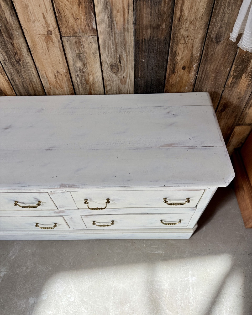 Antique Low Sideboard With White Patina-photo-5