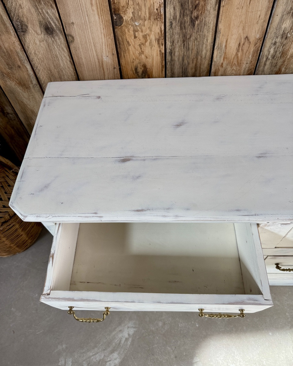 Antique Low Sideboard With White Patina-photo-6