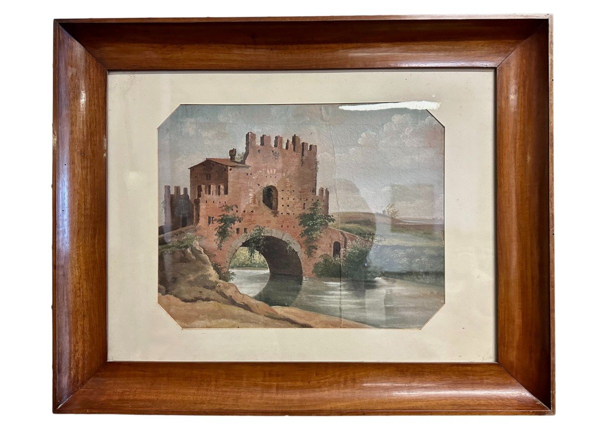 Pair Of Italian Watercolors On Cardboard, 19th Century, Unsigned.-photo-4