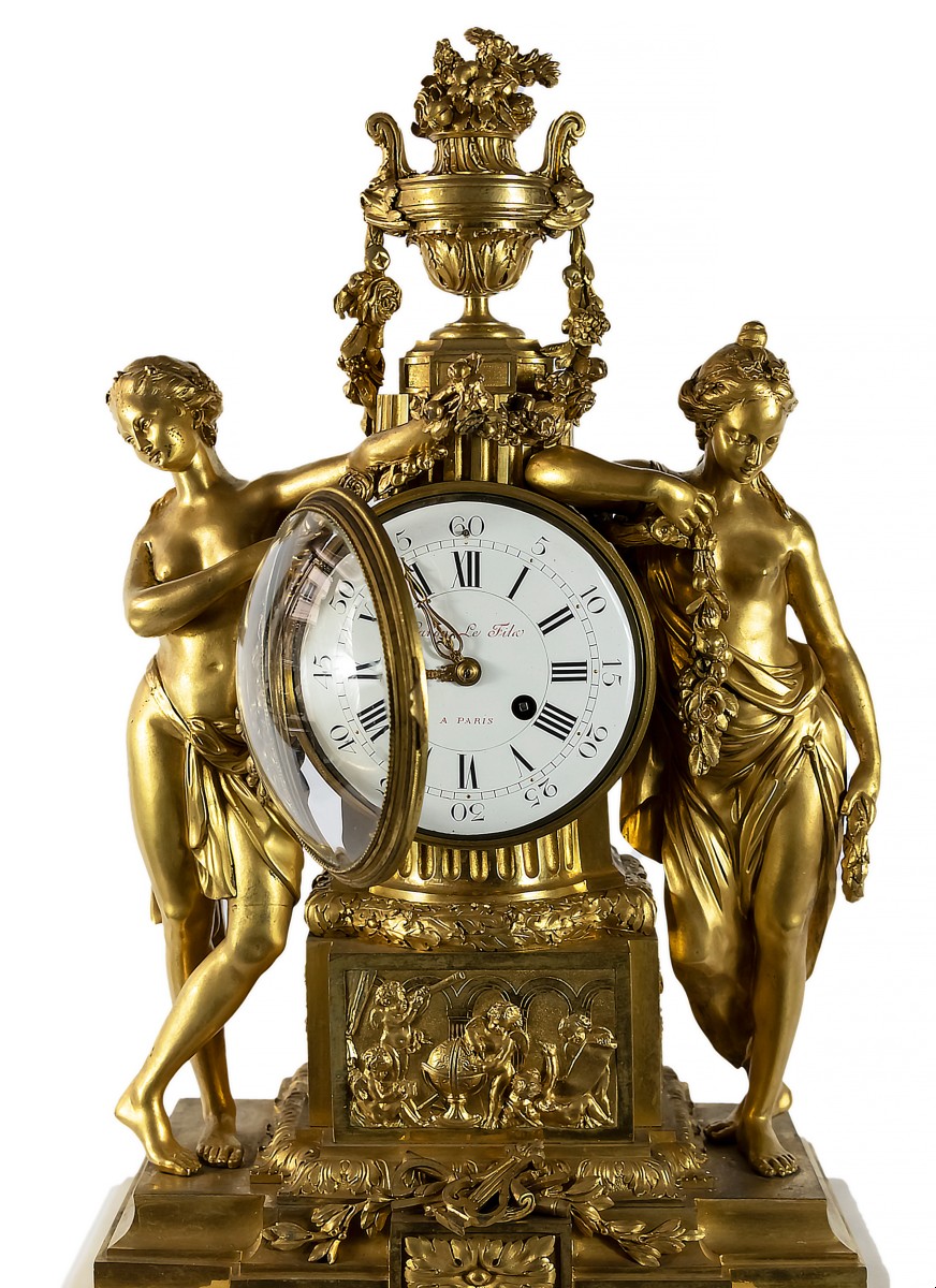 19th Century French Gilt Bronze And Marble Mantel Clock Caron Le Fils In Paris-photo-3