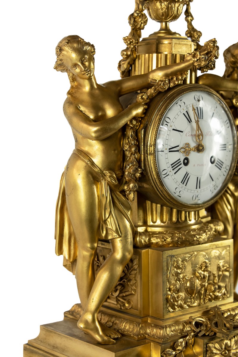 19th Century French Gilt Bronze And Marble Mantel Clock Caron Le Fils In Paris-photo-1