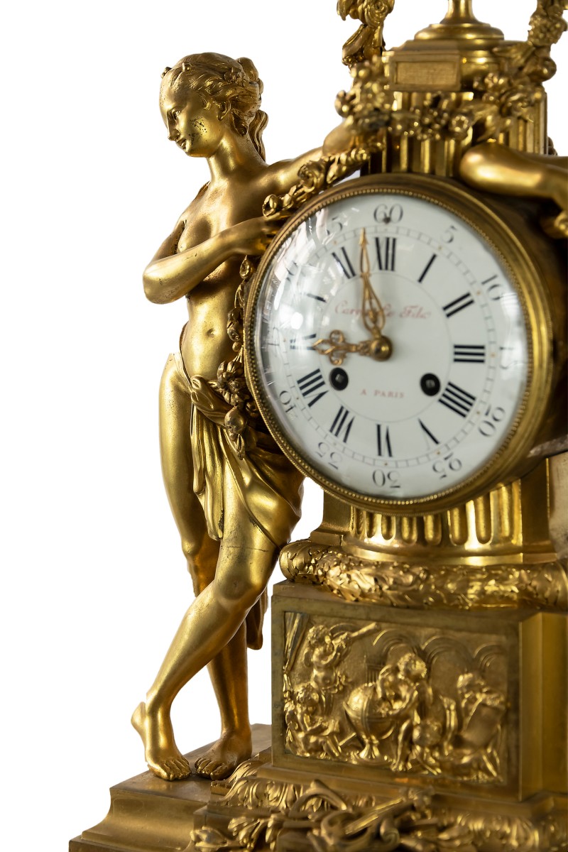 19th Century French Gilt Bronze And Marble Mantel Clock Caron Le Fils In Paris-photo-2