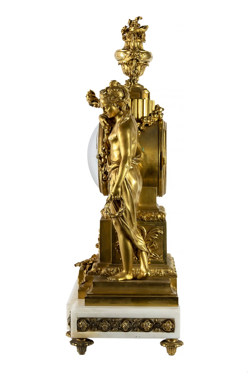 Pendule De Cheminée Française Du XIXe Siècle En Bronze Doré Et Marbre Caron Le Fils à Paris-photo-3