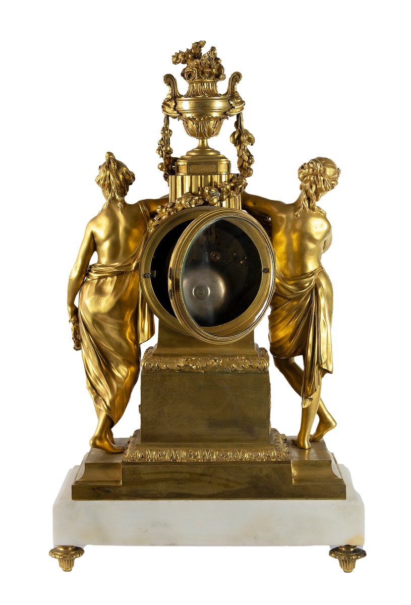 Pendule De Cheminée Française Du XIXe Siècle En Bronze Doré Et Marbre Caron Le Fils à Paris-photo-4