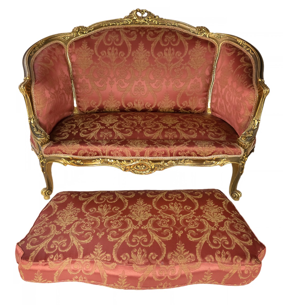 French Gold Wood Loveseat Sofa-photo-5