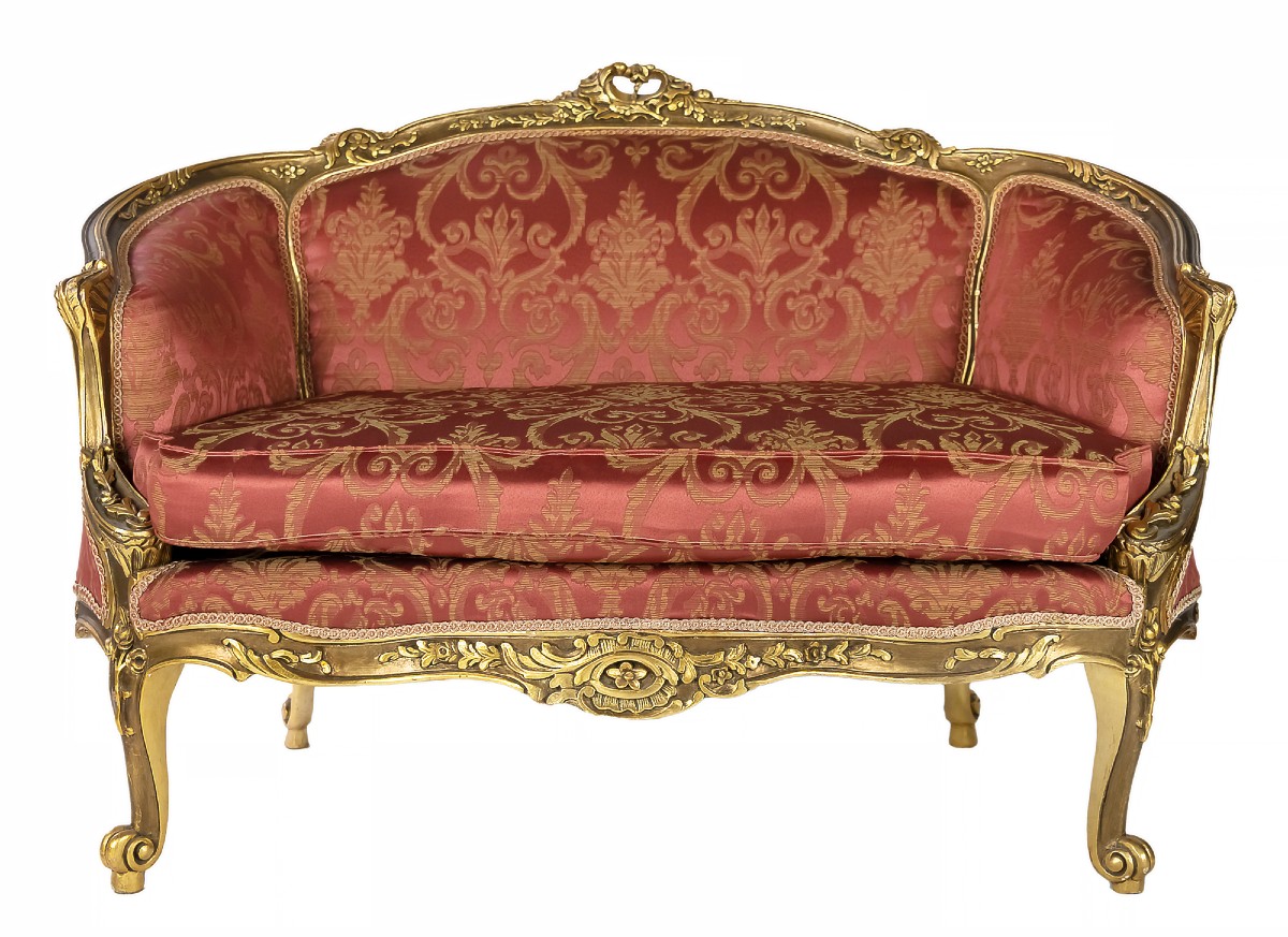 French Gold Wood Loveseat Sofa