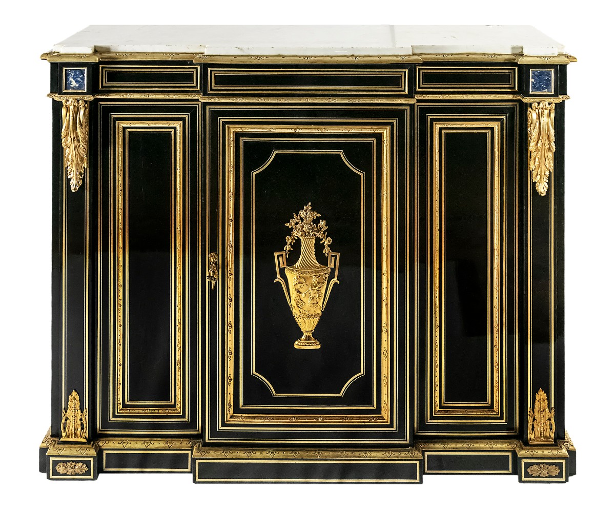 French Napoleon III Bronze Mounted And Inlaid Sideboard/cabinet