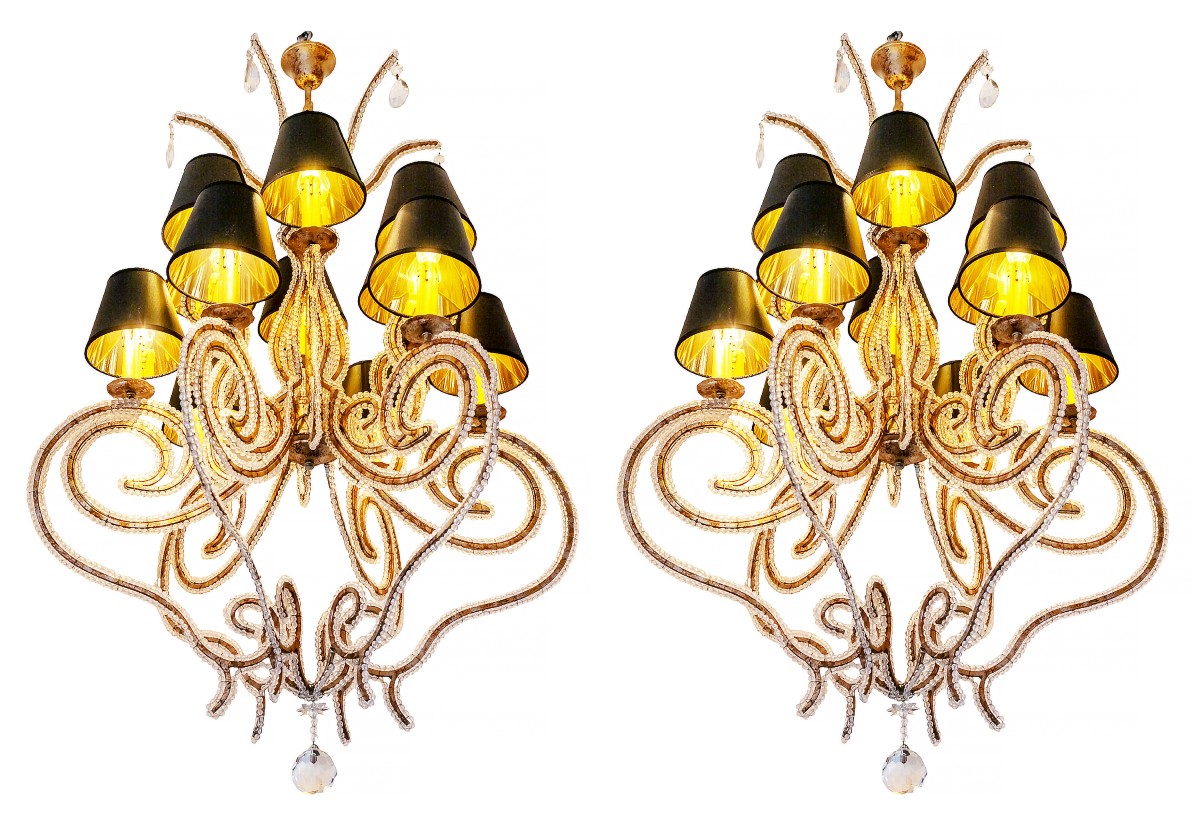 Pair Of Large French Crystal Chandeliers, Circa 1960s