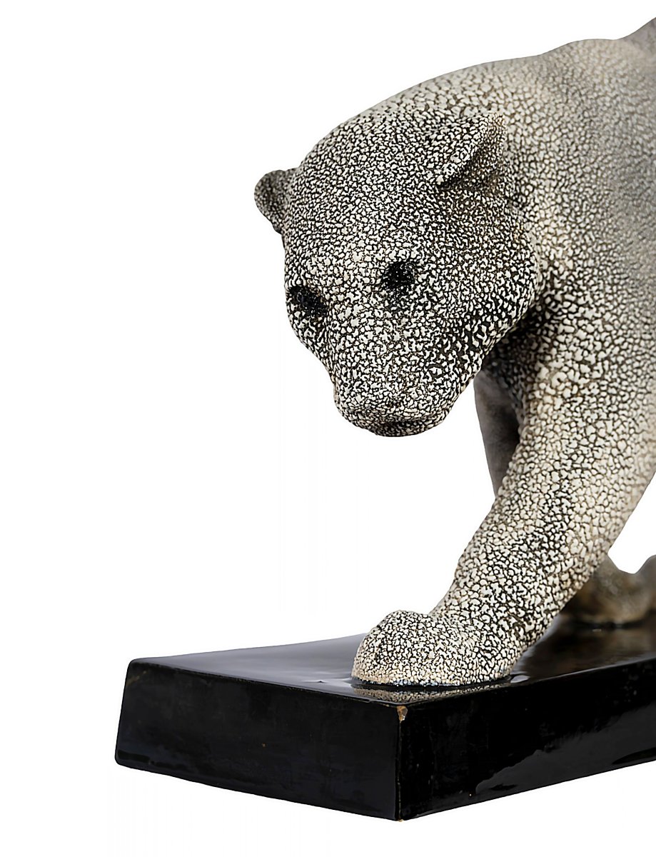 French Art Deco Ceramic Panther Sculpture By G. Beauvais For Edition Kaza, 1930's-photo-2