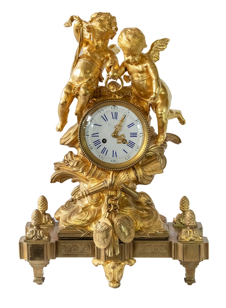 Antique Gilt Bronze Mantel Clock, France, 19th Century