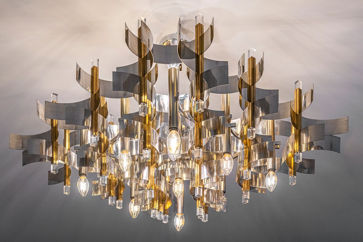 Mid-century Italian Chandelier By Gaetano Sciolari, Circa 1970-photo-4