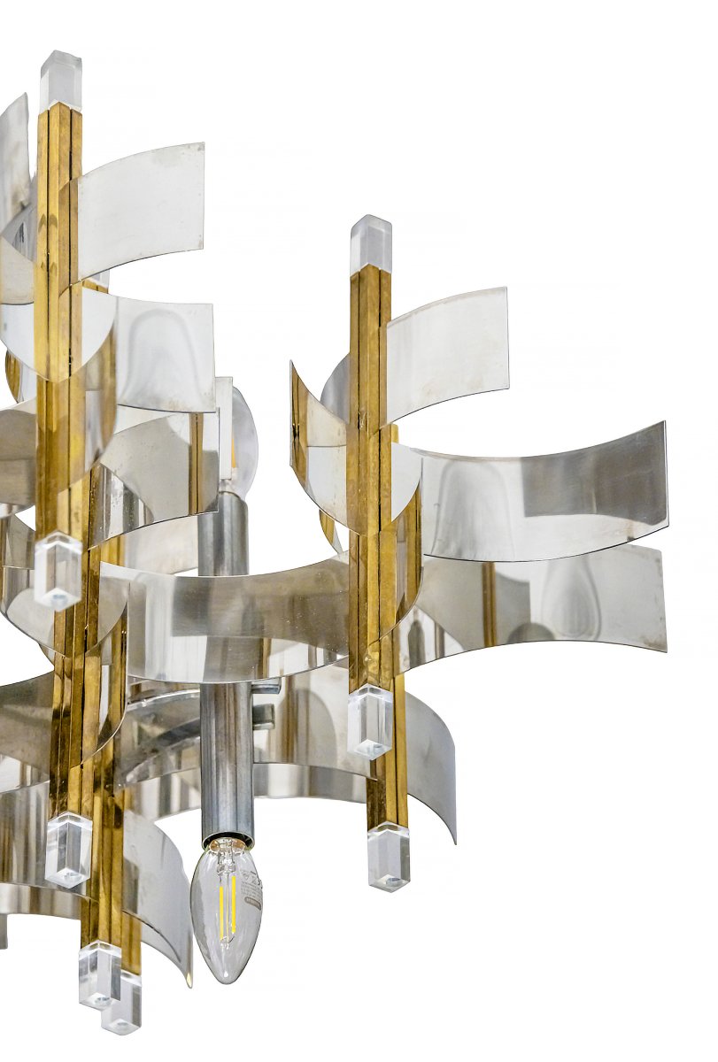 Mid-century Italian Chandelier By Gaetano Sciolari, Circa 1970-photo-3