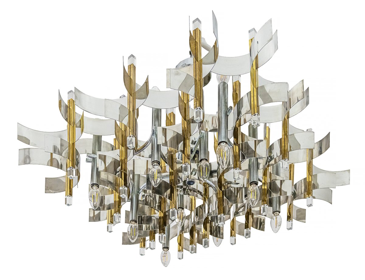 Mid-century Italian Chandelier By Gaetano Sciolari, Circa 1970-photo-5