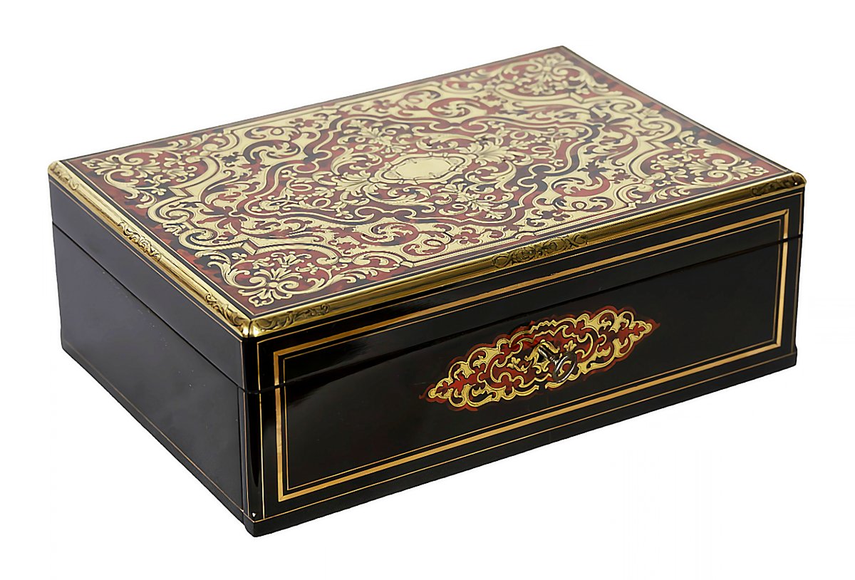 Grand Coffret Ancien En Marqueterie Boulle Napoléon III-photo-2