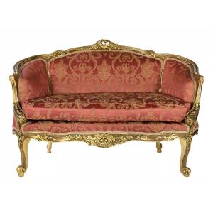 French Gold Wood Loveseat Sofa