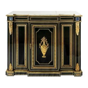 French Napoleon III Bronze Mounted And Inlaid Sideboard/cabinet