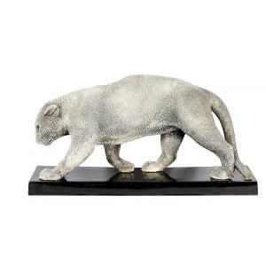 French Art Deco Ceramic Panther Sculpture By G. Beauvais For Edition Kaza, 1930's