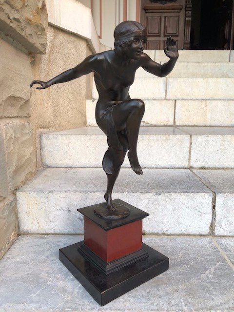 Statue Bronze Danseuse Art Deco Signée Rudolf Marcuse H.61cm.-photo-3