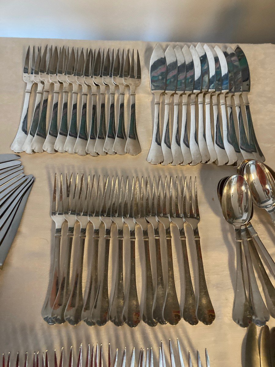 Puiforcat Cutlery Composed Of 108 Pieces. Sterling Silver.-photo-3