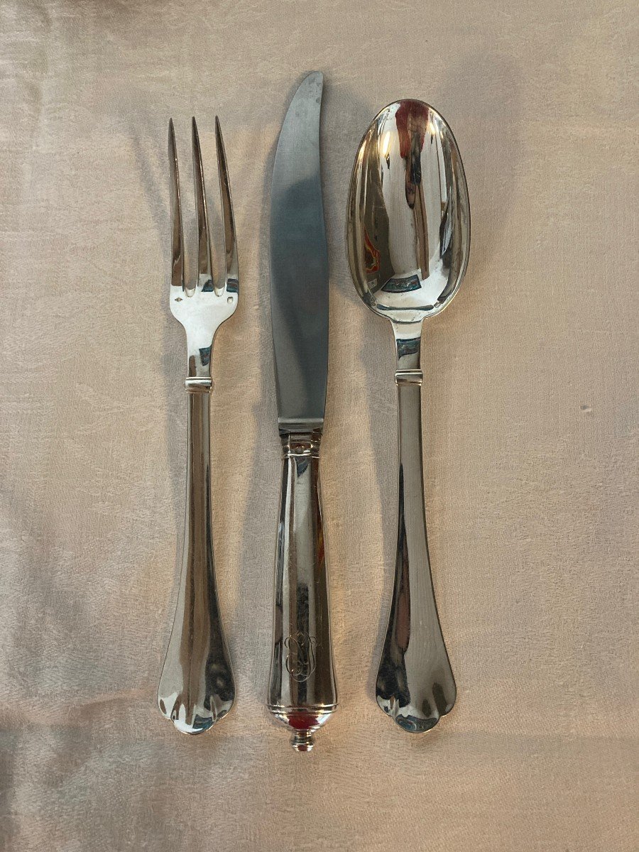 Puiforcat Cutlery Composed Of 108 Pieces. Sterling Silver.-photo-1