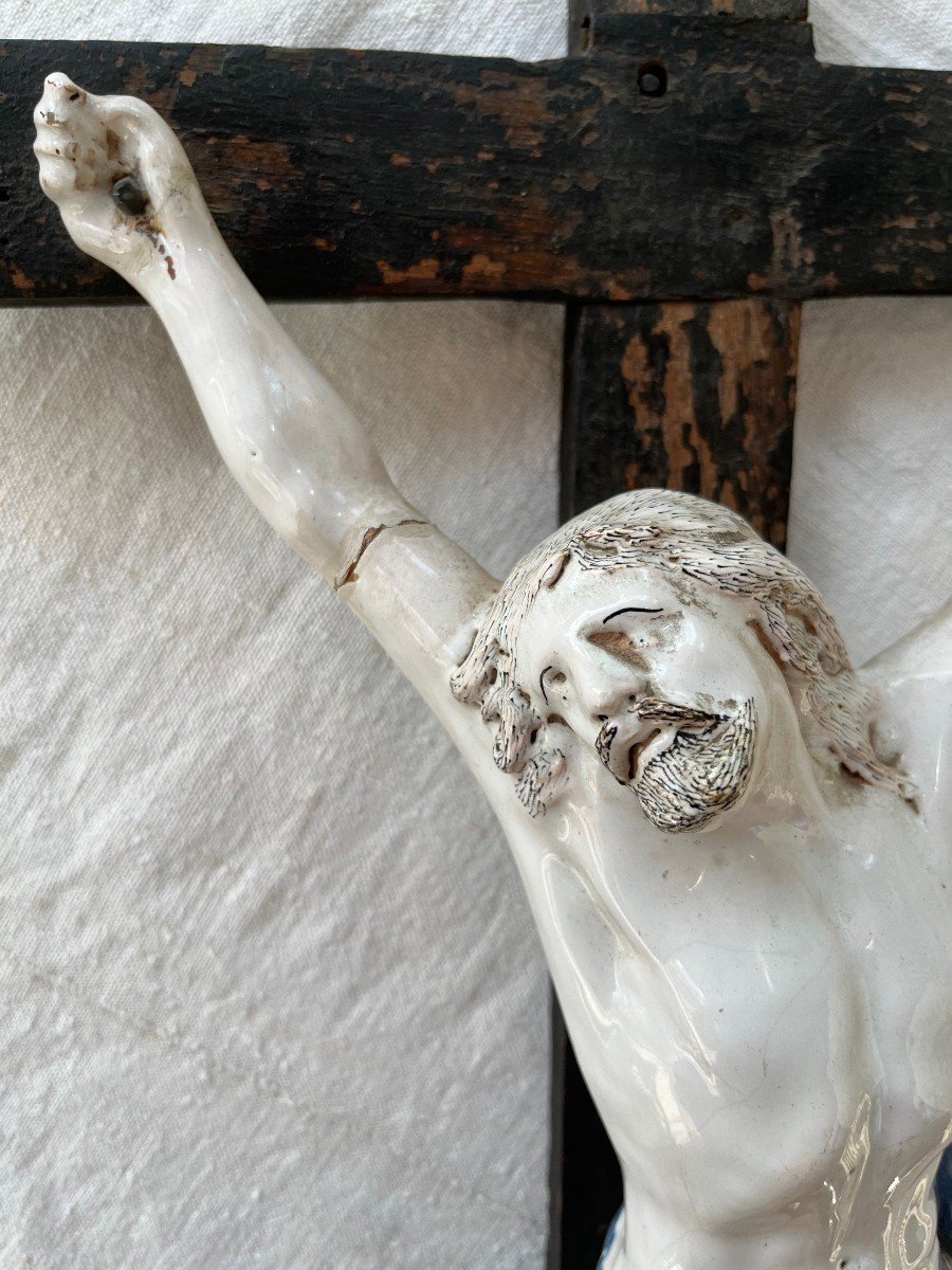 Large Christ On The Cross Earthenware Nevers XVIIIth Century-photo-3