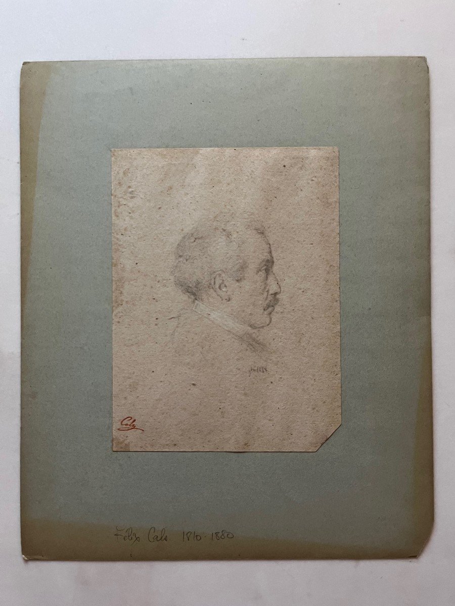 Dessin Tête d'Homme de profil. Signé Felix Calz 1848-photo-2