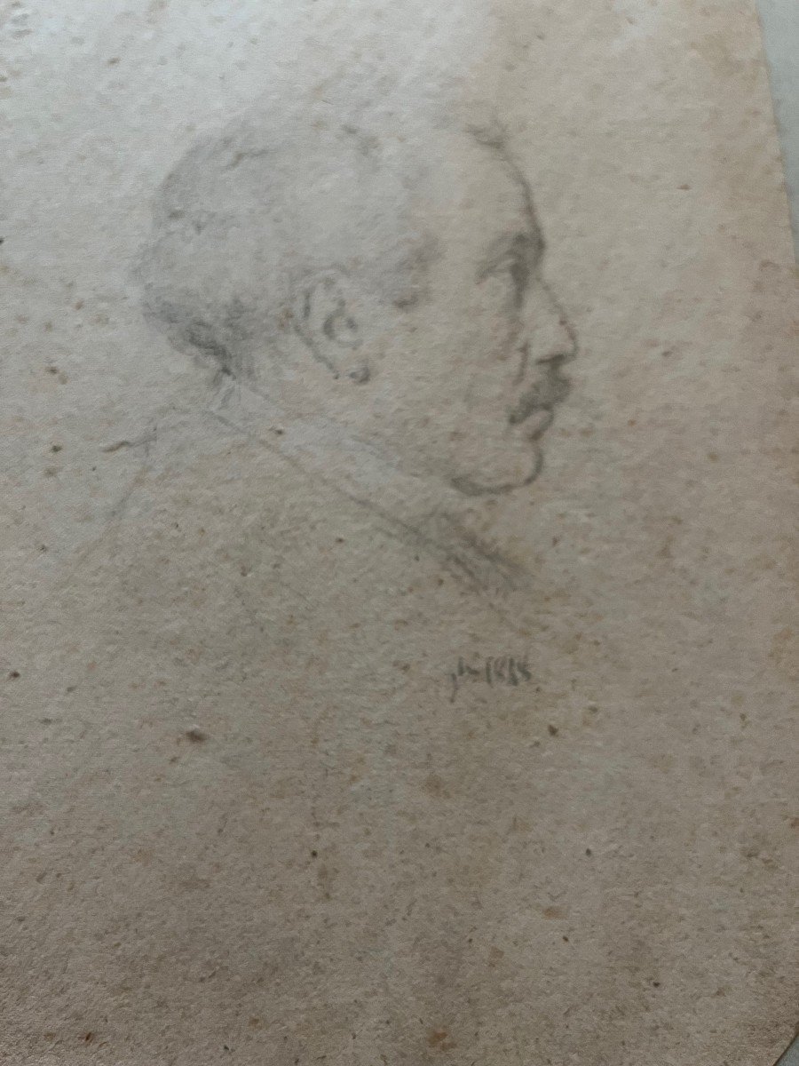 Dessin Tête d'Homme de profil. Signé Felix Calz 1848-photo-4