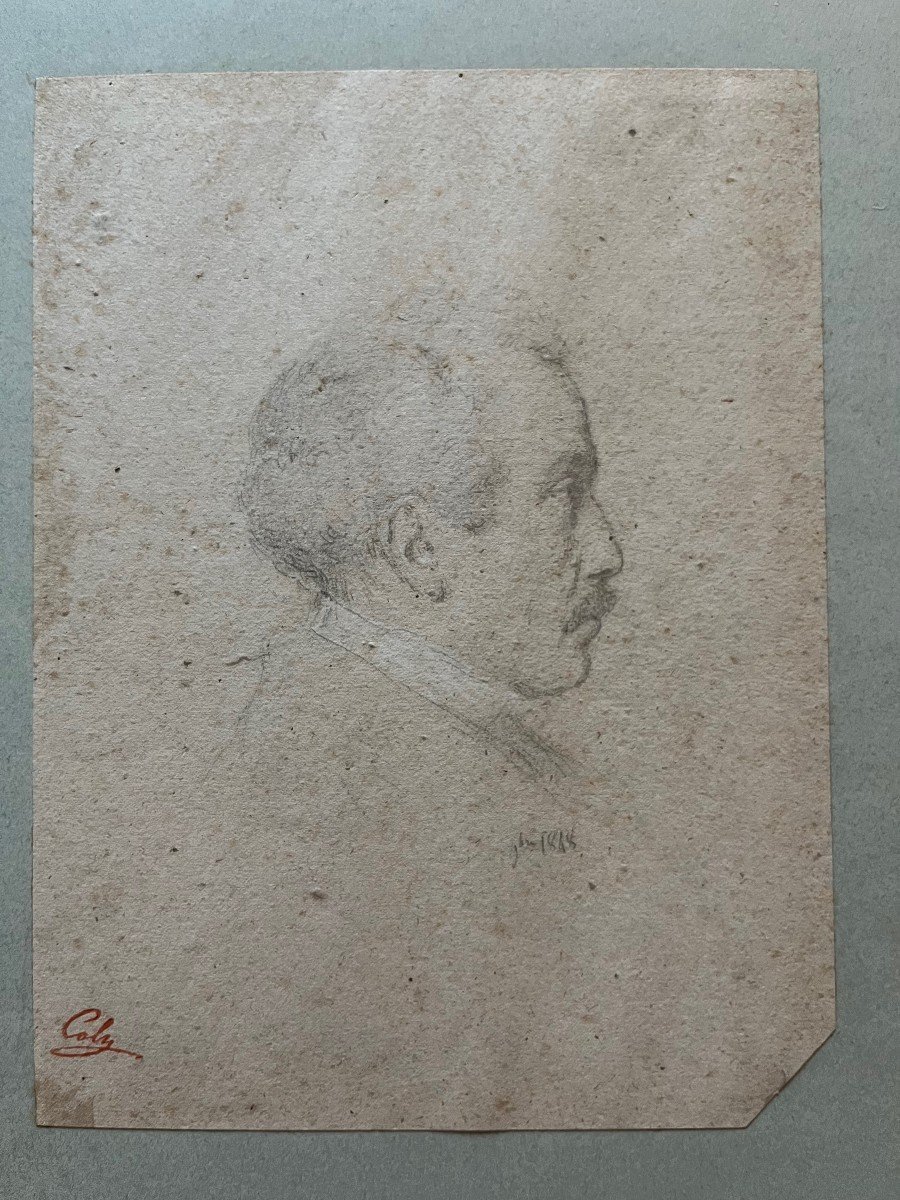 Dessin Tête d'Homme de profil. Signé Felix Calz 1848