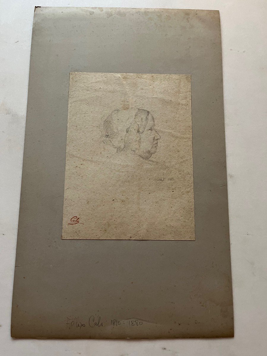 Drawing Women With Bonnet Signed Felix Calz 1850-photo-2