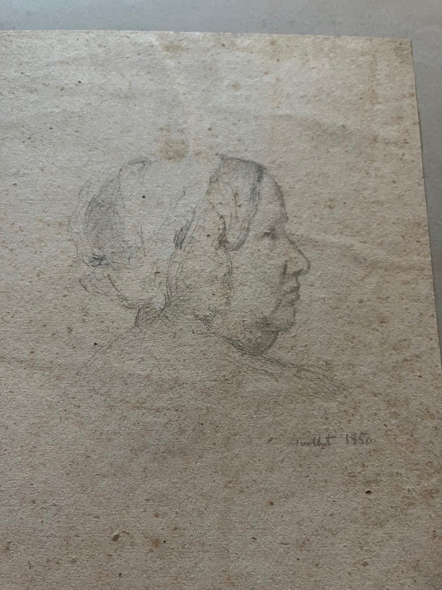 Drawing Women With Bonnet Signed Felix Calz 1850-photo-3