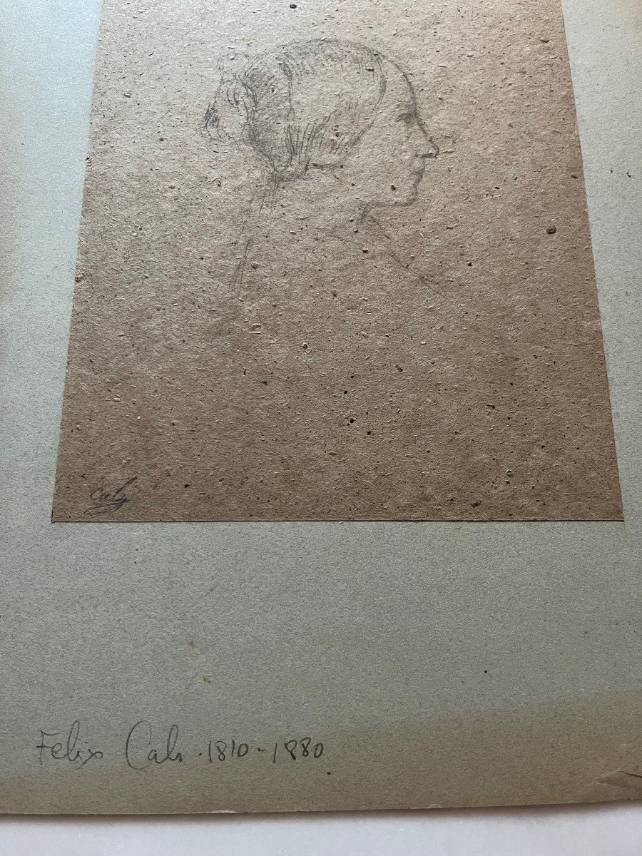 Drawing Woman With A Bun Signed Felix Calz 1810 - 1880-photo-3