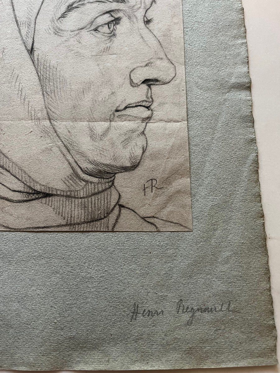 Drawing Profile Of A Man With A Hood Attributed To Henri Regnault XIX-photo-3