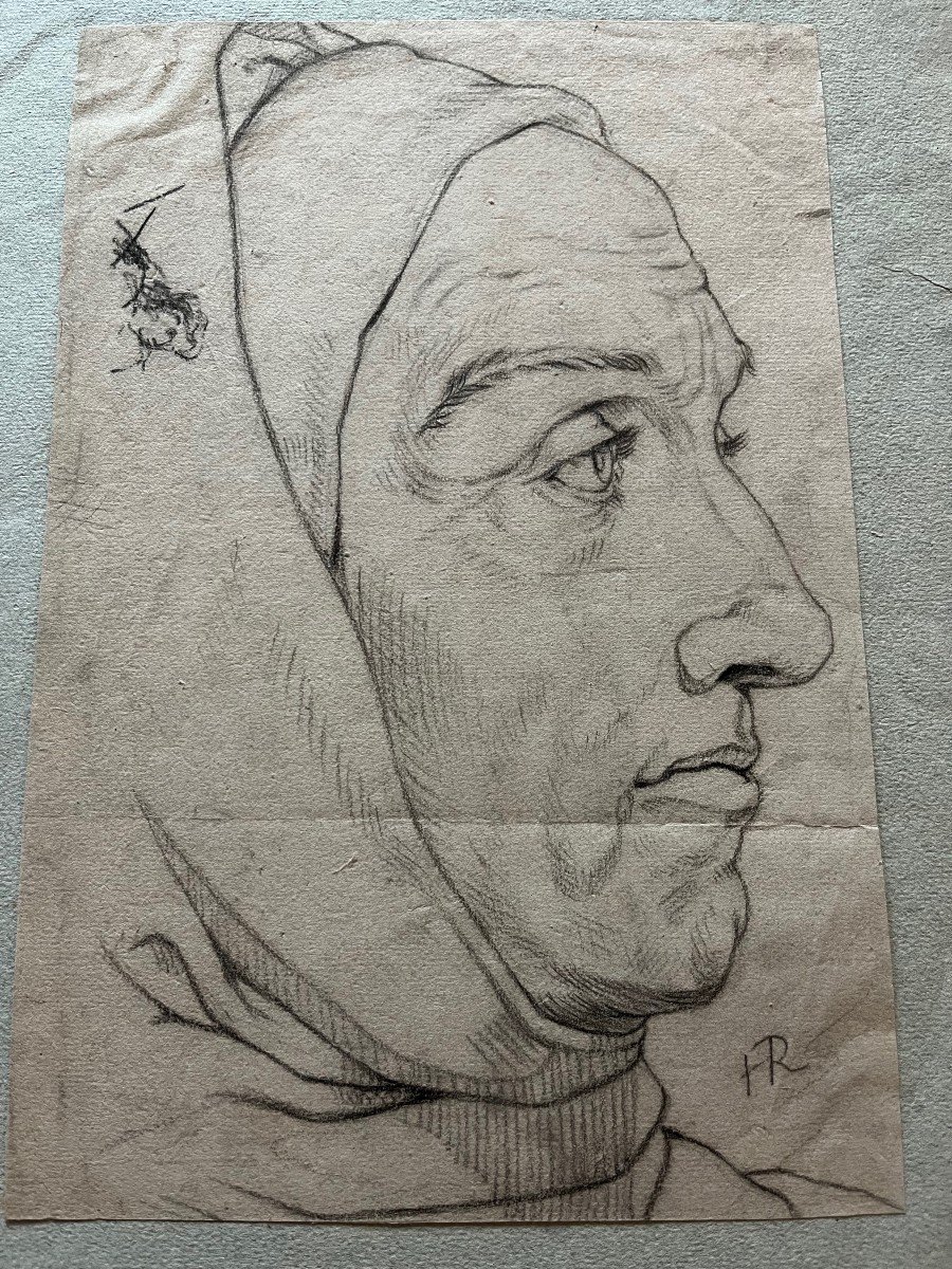 Drawing Profile Of A Man With A Hood Attributed To Henri Regnault XIX