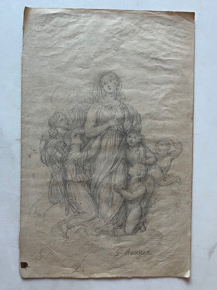 Dessin "L'Assomption de la Vierge" attribué à Georges ROUGET 1783 - 1869-photo-2