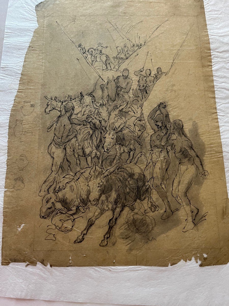 Drawing, Genre Scene: Donkeys, Rams And Riders XIX-photo-4