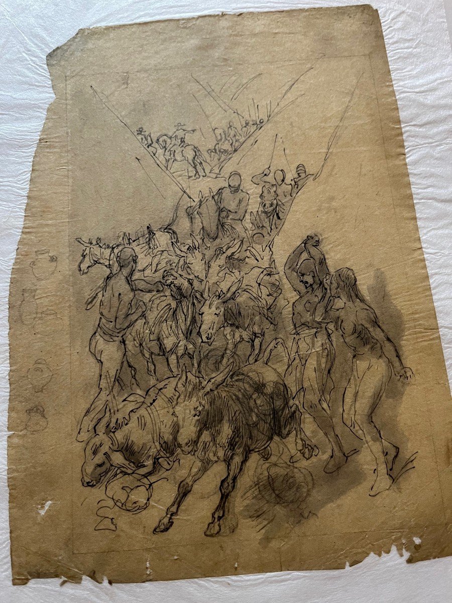 Drawing, Genre Scene: Donkeys, Rams And Riders XIX