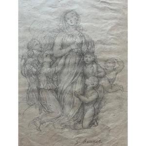 Drawing "the Assumption Of The Virgin" Attributed To Georges Rouget 1783 - 1869