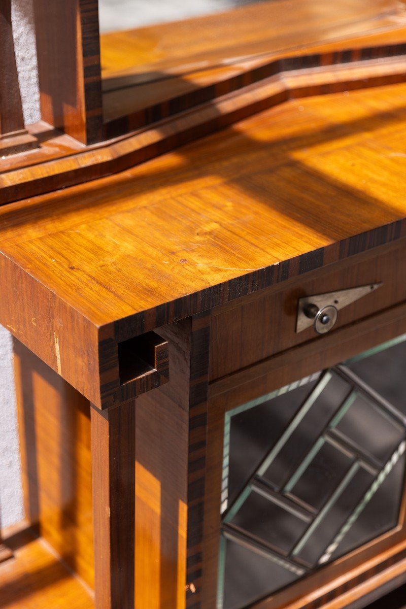 Deco Sideboard In Walnut And Rosewood Rio With Mirror And Side Columns-photo-2