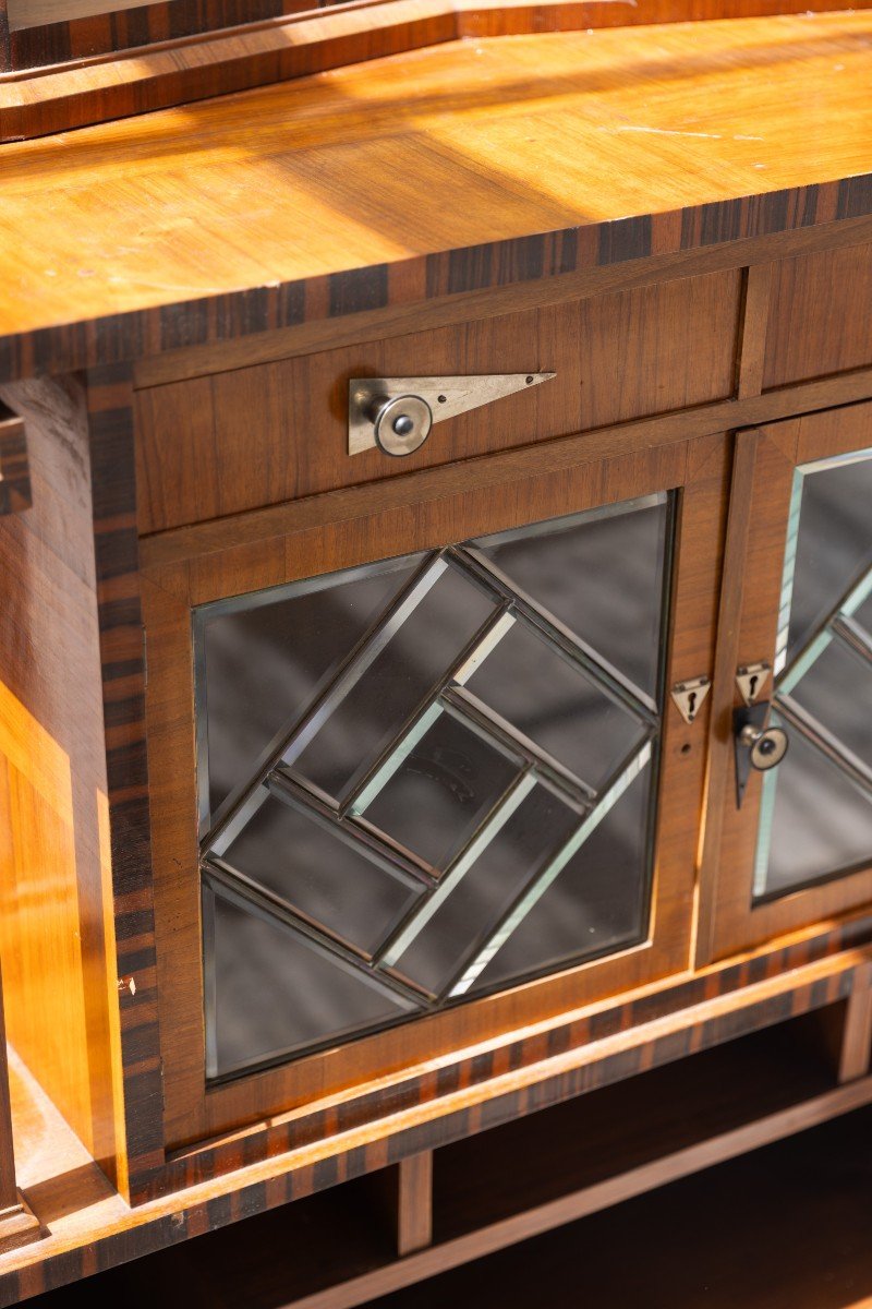 Deco Sideboard In Walnut And Rosewood Rio With Mirror And Side Columns-photo-3