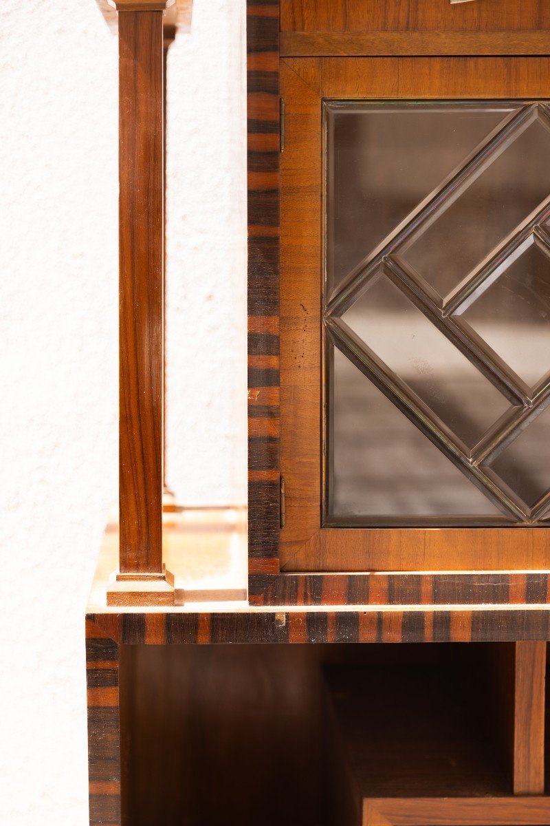 Deco Sideboard In Walnut And Rosewood Rio With Mirror And Side Columns-photo-4